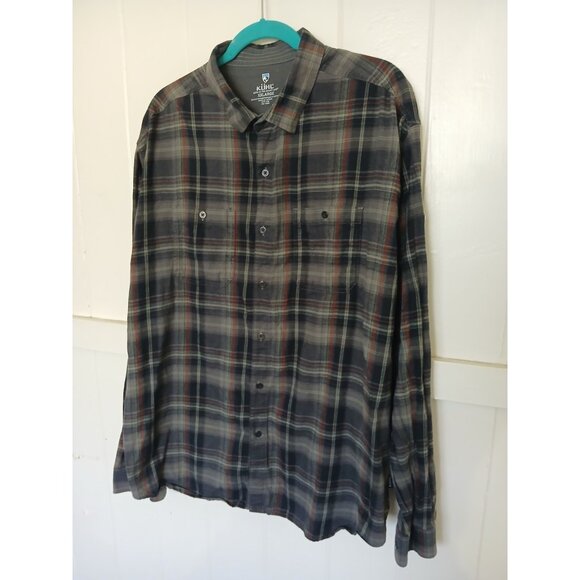 Kuhl Fugitive Shirt Men's 2XL Flannel Gray Red Plaid Button Up Long Sleeve 7202 - Picture 4 of 13